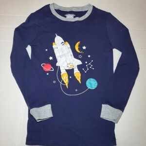 Dolphin & Fish Boys Size 10 Navy Spaceship Print Cotton 2 Piece Pajama Set